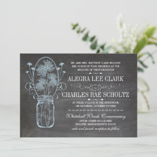Rustic Blue Mason Jar Chalkboard Wedding Invitation