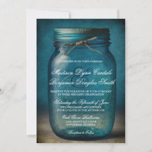 Rustic Blue Mason Jar Country Wedding Invitation