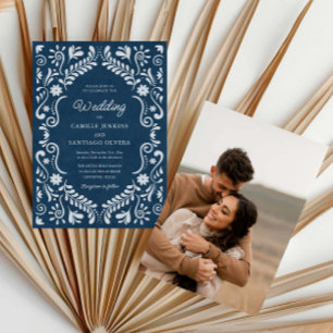 Rustic Blue Mexican Wedding Photo Invitation