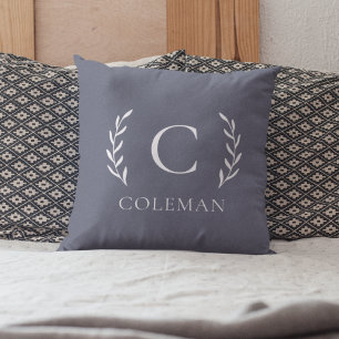 Rustic Blue Monogram Initial Name Indoor Outdoor Cushion