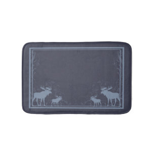 Rustic blue moose swirl memory foam bath mat