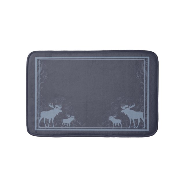 Rustic blue moose swirl memory foam bath mat (Front)