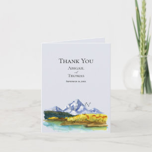 Rustic Blue Mountain Watercolor Wedding Thank You Card
