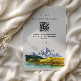 Rustic Blue Mountain Watercolour Wedding RSVP Card