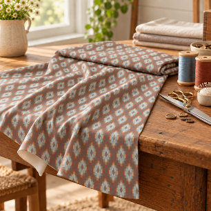 Rustic Blue Orange Red Brown Tribal Art Pattern Fabric
