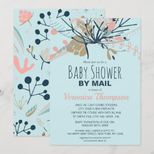 Rustic Blue Pastel Botanical Baby Shower By Mail Invitation