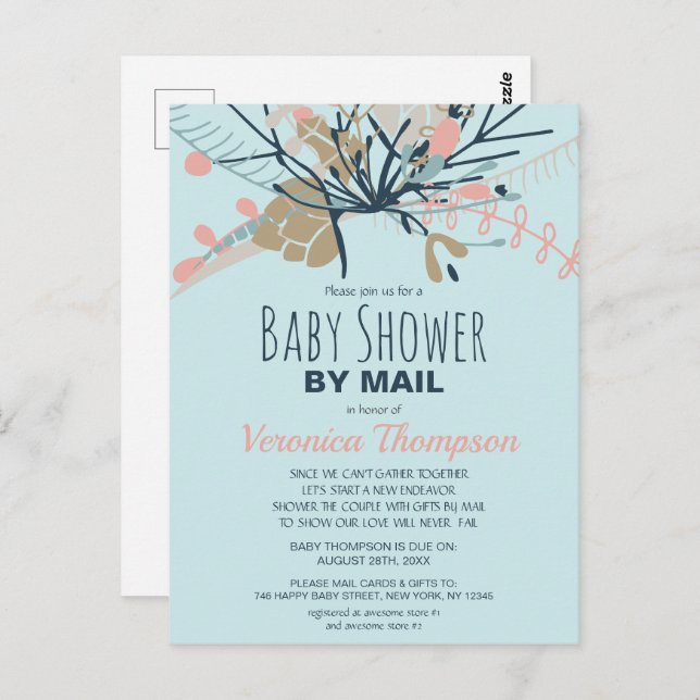 Rustic Blue Pastel Botanical Baby Shower By Mail Postcard (Front/Back)