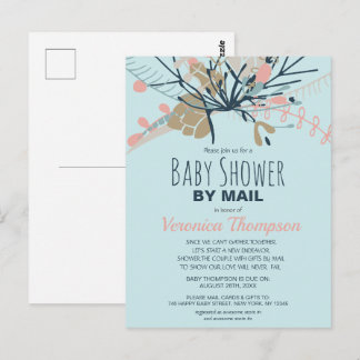 Rustic Blue Pastel Botanical Baby Shower By Mail Postcard