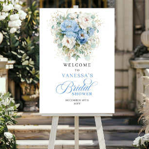 Rustic Blue Peony Eucalyptus Bridal Shower Welcome Poster