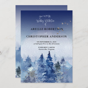 Rustic Blue Pine Misty Forest Wedding Invitation