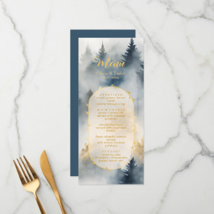 Rustic Blue Pine Trees Forest Wedding Menu