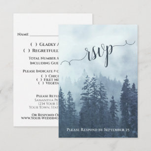 Rustic Blue Pine Trees Mountain Woodland Wedding RSVP Card