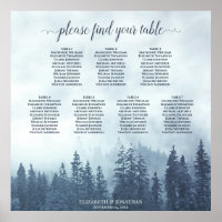 Rustic Blue Pines 7 Table Wedding Seating Chart
