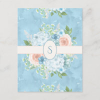 Rustic Blue Pink Floral Shabby Chic Monogram