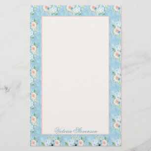 Rustic Blue Pink Floral Shabby Chic Personalised Stationery
