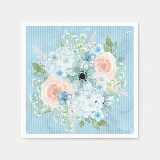 Rustic Blue Pink Green Floral Shabby Chic Napkin (Front)