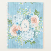 Rustic Blue Pink Monogram Floral Shabby Chic