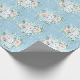 Rustic Blue Pink Monogram Floral Shabby Chic  Wrapping Paper