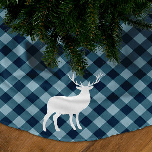 Rustic Blue Plaid and White Stag Brushed Polyester Tree Skirt