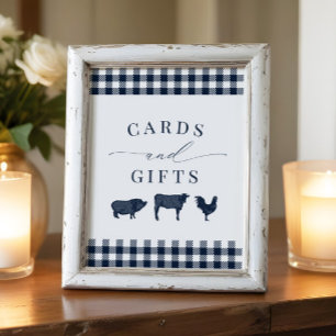 Rustic Blue Plaid "Cards and Gifts" Poster