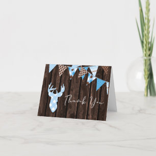 Rustic Blue Plaid Deer Baby Shower Thank You