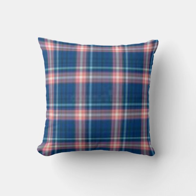 Rustic Blue Plaid Holiday Home Décor Christmas Cushion (Front)