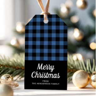 Rustic Blue Plaid Merry Christmas Gift Tags