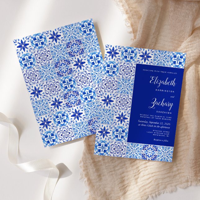 Rustic Blue Portuguese Tile Wedding Invitation (Creator Uploaded)
