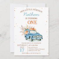 Rustic Blue Pumpkin Truck Fall 1st Birthday