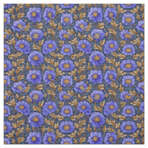 Rustic Blue Purple Art Nouveau Vintage Gold Floral Fabric