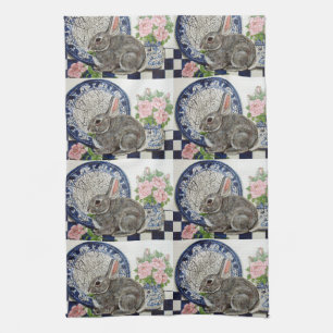 Rustic Blue Rabbit Bunny Dedham Country Farmhouse Tea Towel