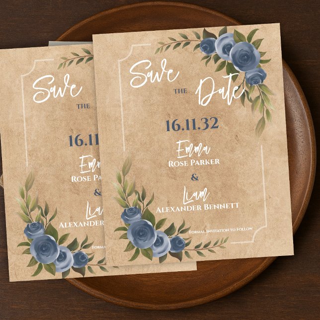 Rustic Blue Rose Floral Wedding Save the Date (Rustic Blue Rose Floral Wedding Save the Date)