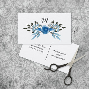 Rustic Blue Rose Monogram Salon Business Card