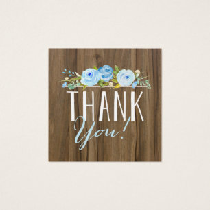 Rustic Blue Rose Wood Thank You Mini Square Favour