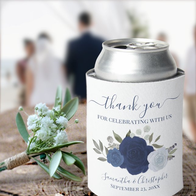 Rustic Blue Roses Elegant Wedding Thank You Can Cooler (Creator Uploaded)