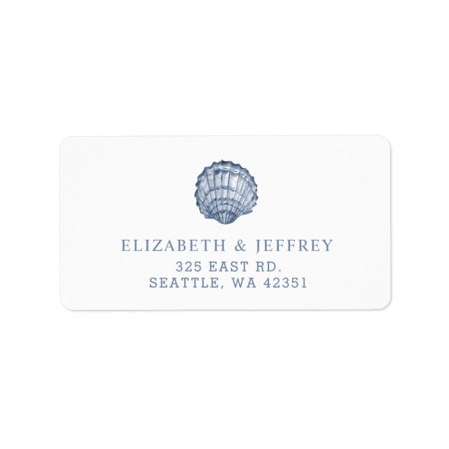 Rustic Blue Seashells Marine Ocean Beach Wedding  Label (Front)