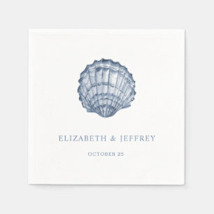 Rustic Blue Seashells Marine Ocean Beach Wedding Napkin