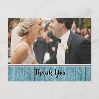 Rustic Blue Shiplap Border Wedding Photo Thank You Postcard