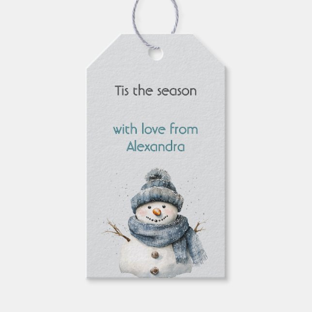 Rustic Blue Snowman Christmas Gift Tags (Front)