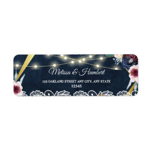Rustic Blue String Lights Wedding Return Address