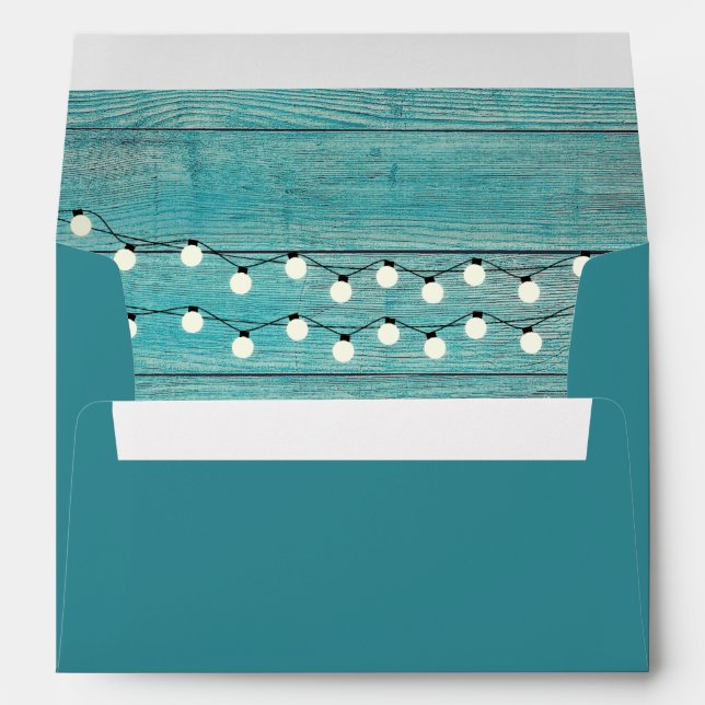 Rustic Blue String Lights Wood Engagement Party Envelope (Back (Bottom))