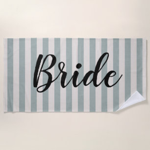 Rustic Blue Stripes Bride Beach Towel