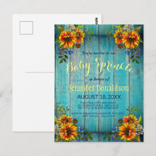 Rustic Blue Sunflower Baby Sprinkle Invitation Postcard