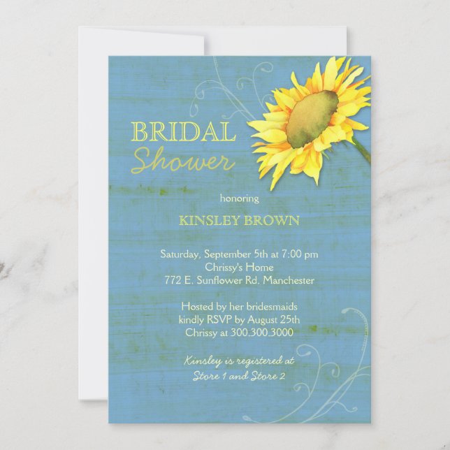 Rustic Blue Sunflower Bridal Shower Invitation (Front)