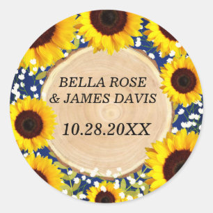 Rustic Blue Sunflower Classic Round Sticker