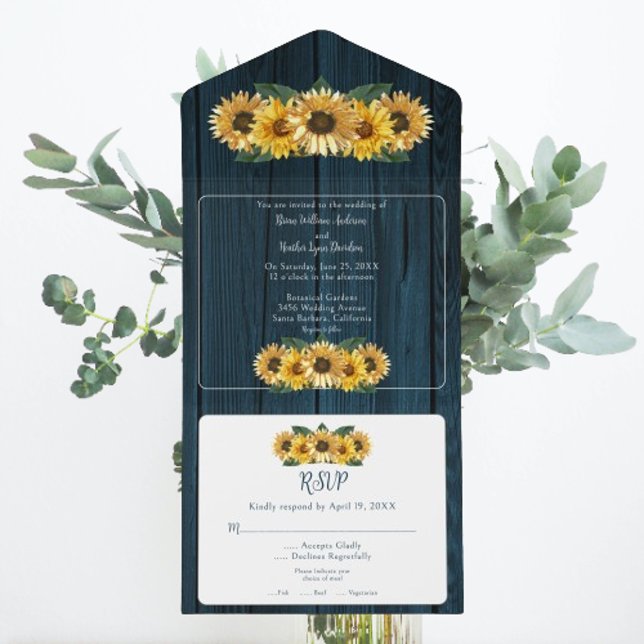 Rustic Blue Sunflower Wedding All In One Invitation (Rustic Blue Sunflower Wedding All in One Invitation)