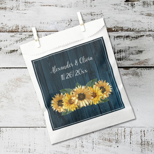 Rustic Blue Sunflower Wedding Favour Bag (Blue Rustic Sunflower Wedding Favor Bags)