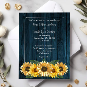 Rustic Blue Sunflower Wedding Invitation