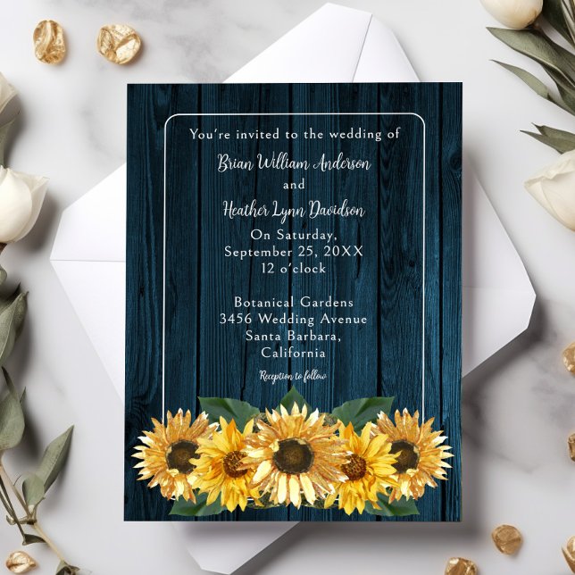 Rustic Blue Sunflower Wedding Invitation (Blue Rustic Sunflower Wedding Invitation)