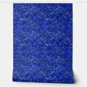 Rustic blue tooled leather wallpaper